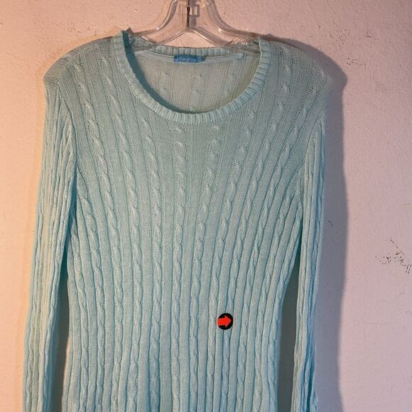 J. McLaughlin ladies sweater mint green blue large cable knit cotton modal - Picture 8 of 10